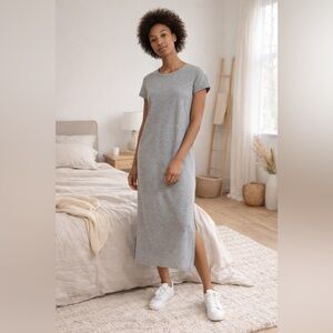 GAP Gray Midi T-Shirt Dress Cap Sleeve Shift Dress Cotton Modal Size Small